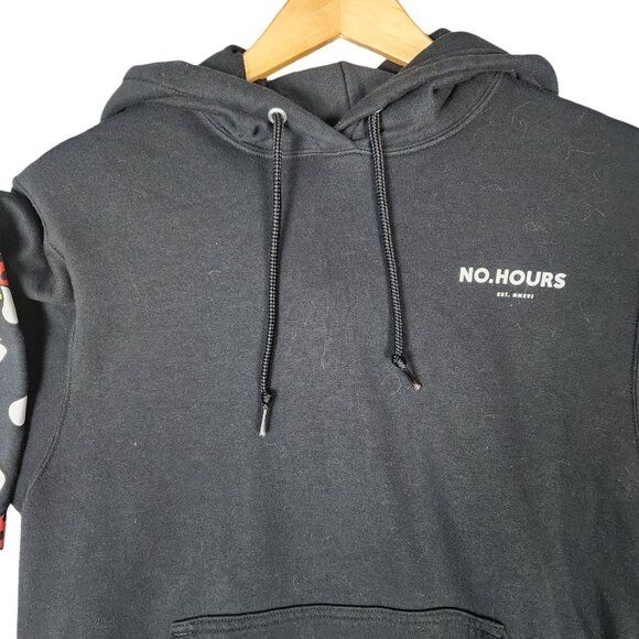 No.Hours Black Hoodie With Mushroom & Flower Sleeve Design - Picture 2 of 7